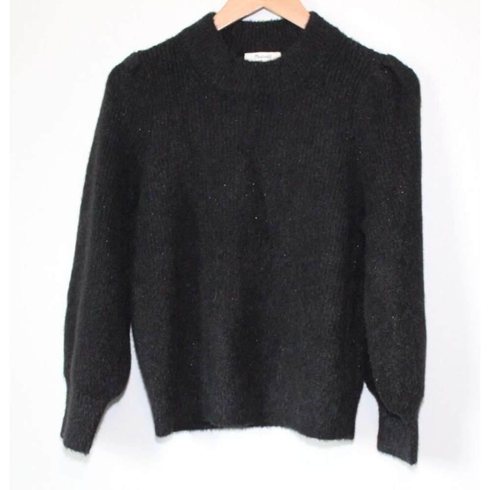 Madewell Eaton Puff Sleeve Pullover Sweater Black Women's Size Medium H13972 - Picture 8 of 12